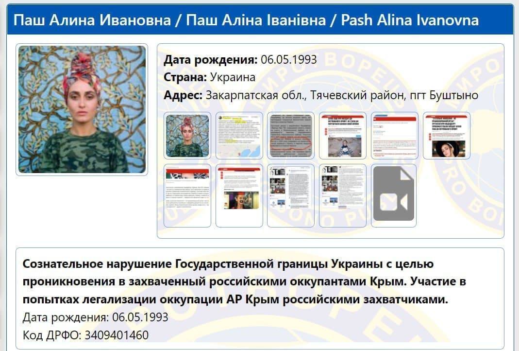 Аліна Паш потрапила в базу "Миротворець" у 2015 році